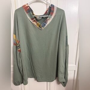 E. Luna Sage Green V-Neck Top